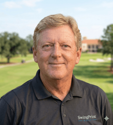 Mark Brooks wearing Perfect Swing Path Board polo