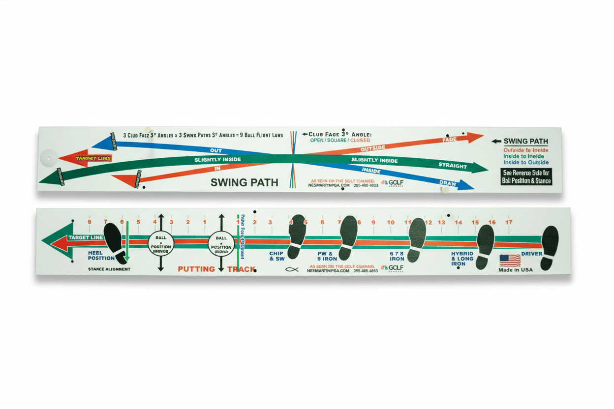 The Perfect Swing Path Board detail showing swing path arcs and stance positions
